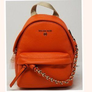 Michael Kors Slater Small Clementine Orange Pebbled Leather Convertible Backpack